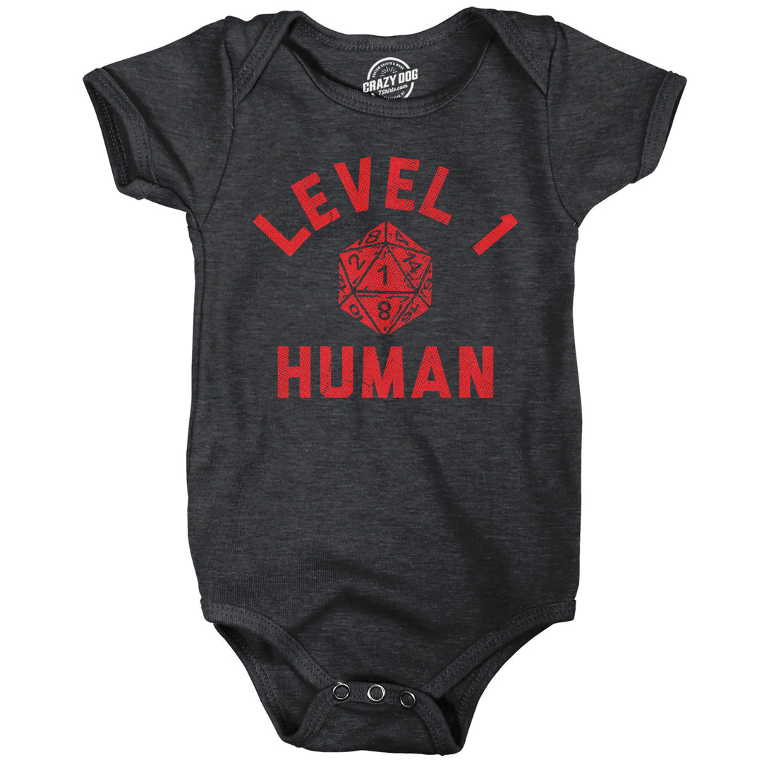 Funny Heather Black - Level 1 Human Level 1 Human Onesie Nerdy sarcastic Tee