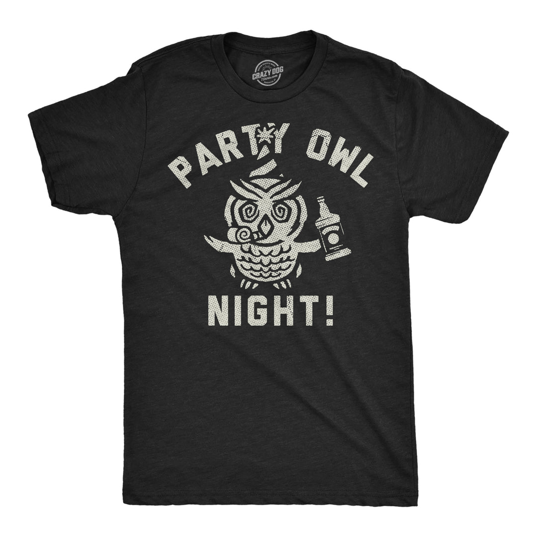 Funny Heather Black - Party Owl Night Party Owl Night Mens T Shirt Nerdy sarcastic animal drinking Tee