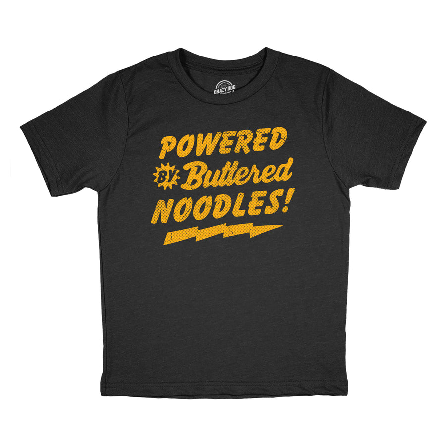 Funny Heather Black - Butter Noodles Powered By Butter Noodles Youth T Shirt Nerdy food sarcastic Tee