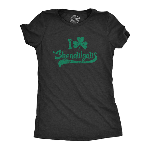 Funny Heather Black I Clover Shenanigans Womens T Shirt Nerdy Saint Patrick's Day Drinking Tee