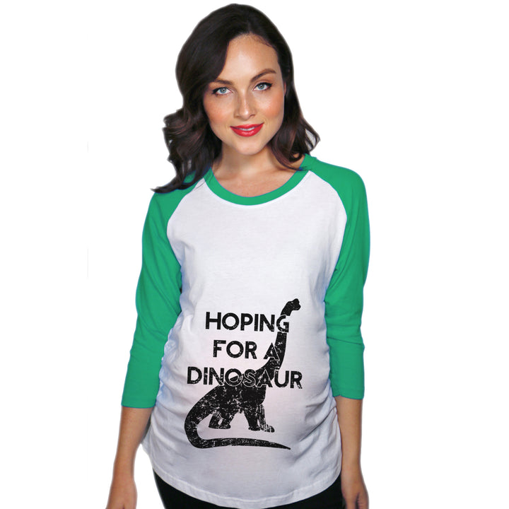 Funny Green Hoping For A Dinosaur raglan Nerdy Dinosaur Tee