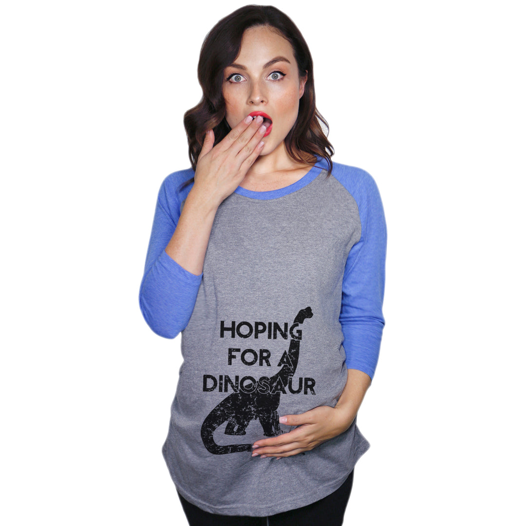 Funny Dark Heather Grey Hoping For A Dinosaur raglan Nerdy Dinosaur Tee