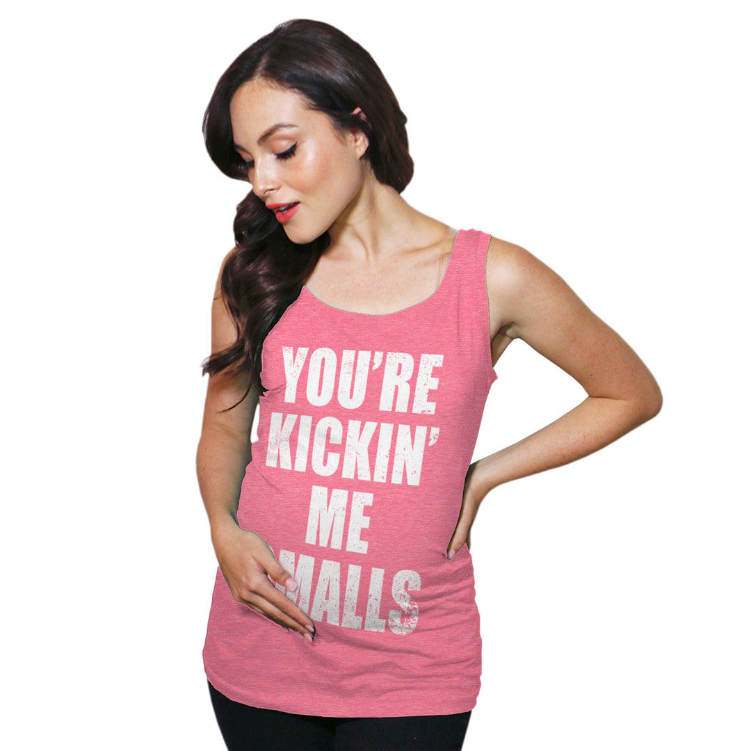 Funny Heather Pink You're Kickin Me Smalls Maternity Tank Top Maternity Tank Top Nerdy TV & Movies Baseball Tee