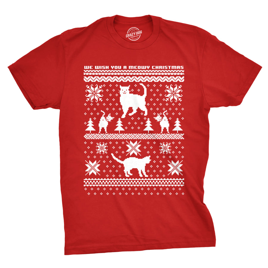 Funny Red 8 Bit Cat Butt Mens T Shirt Nerdy Christmas Ugly Sweater Cat Tee