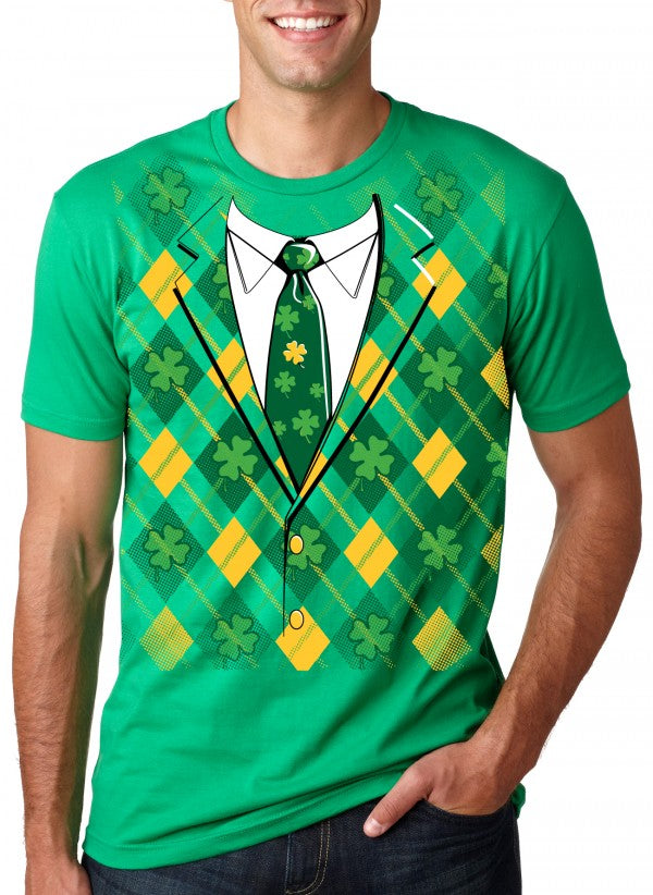 Plaid Green Tuxedo Men's T Shirt