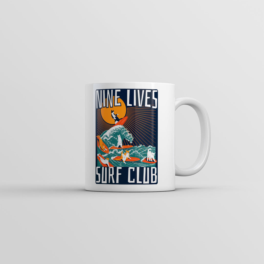 Funny White Nine Lives Surf Club Coffee Mug Nerdy Cat sarcastic Tee