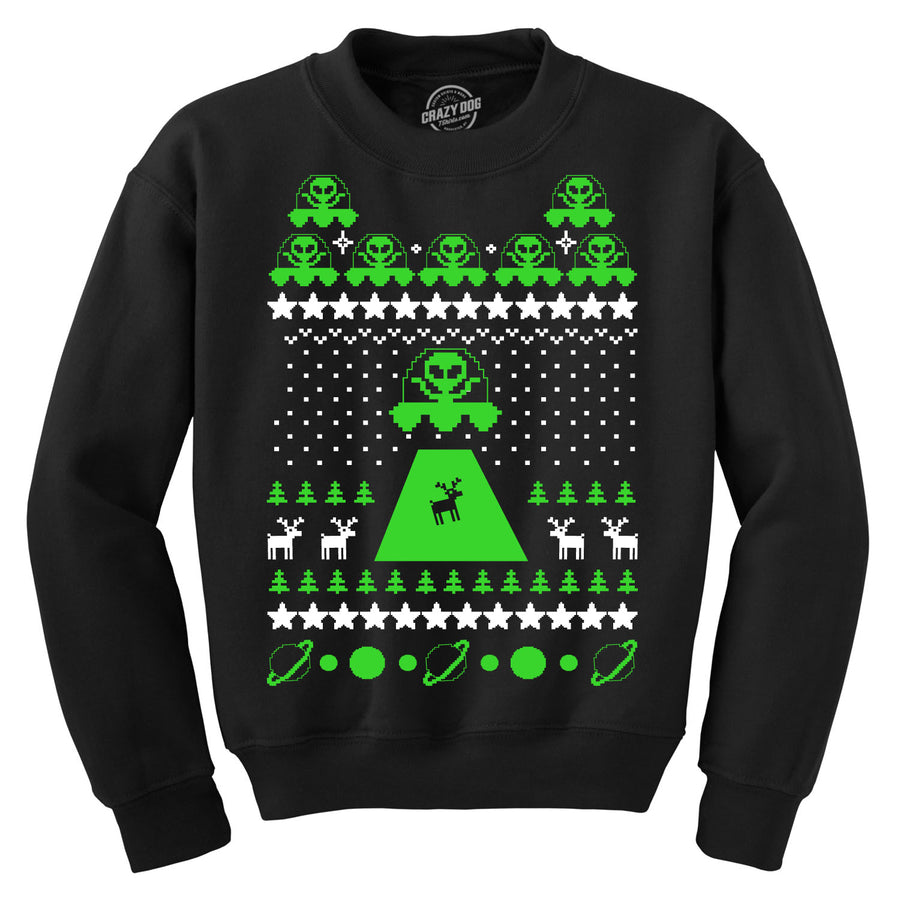 Funny Black Alien Abduction Ugly Christmas Sweater Sweatshirt Nerdy Christmas Ugly Sweater Space Tee