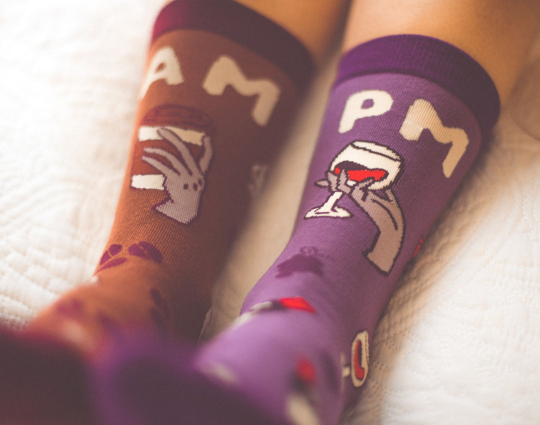 Womens AM Coffee PM Wine Socks