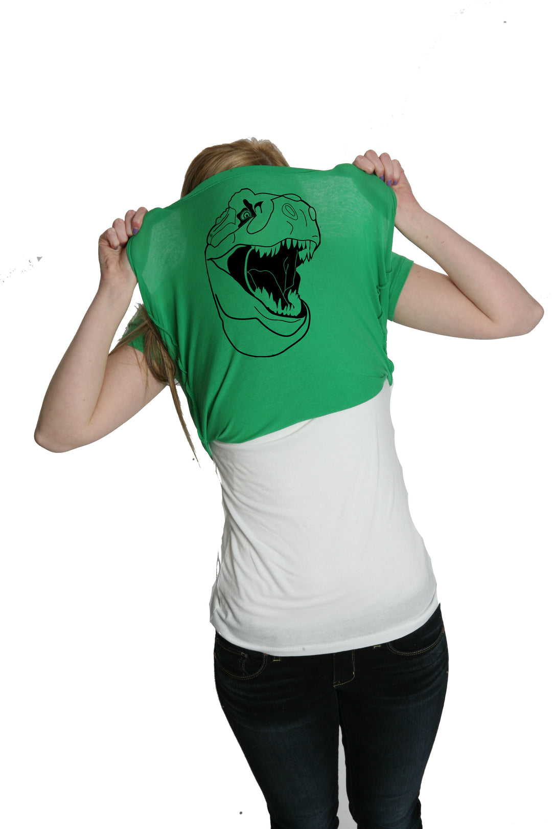 Funny Green Womens T Shirt Nerdy Dinosaur Flip Tee