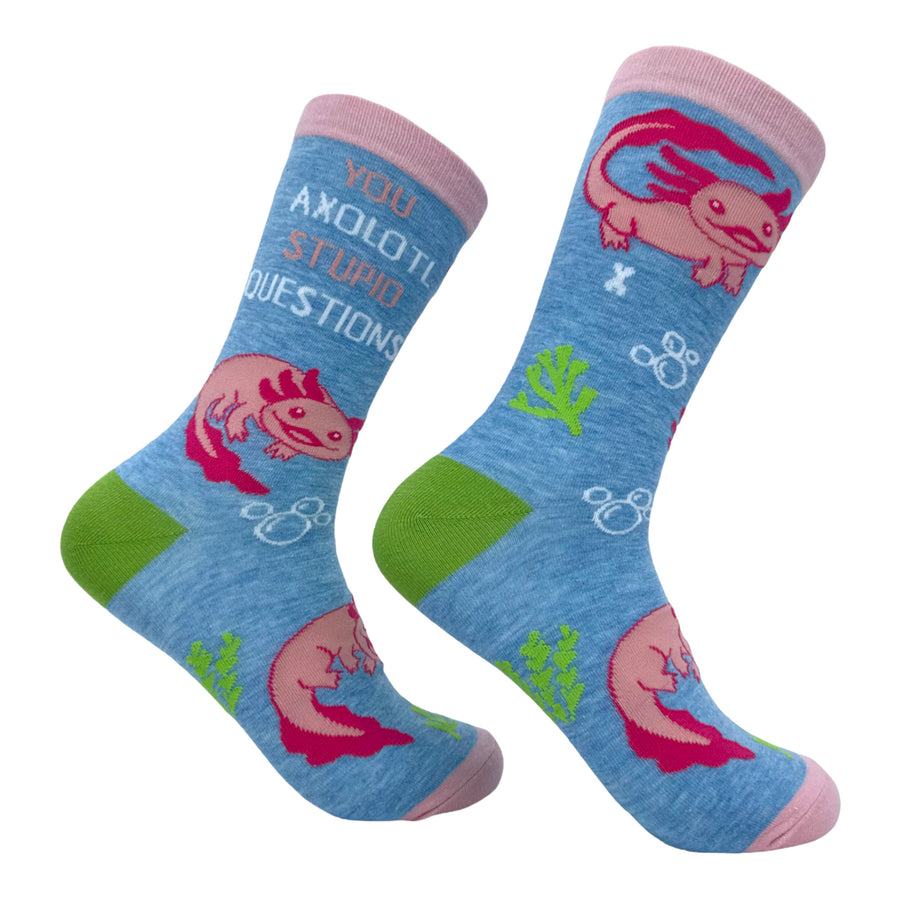 Funny Multi - AXOLOTL Women's You Axolotl Stupid Questions Sock Nerdy animal sarcastic Tee