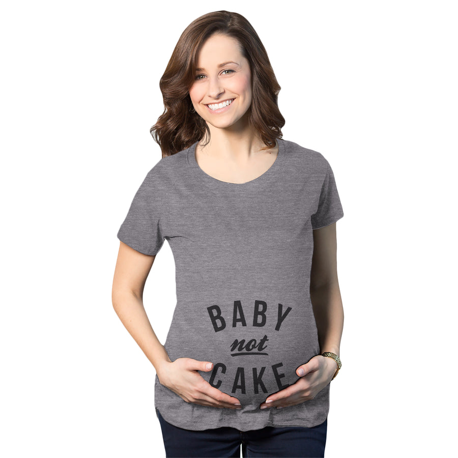 Funny Dark Heather Grey Baby Not Cake Maternity T Shirt Nerdy Food Tee