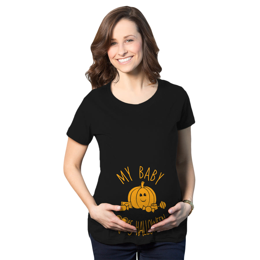 Funny Heather Black - Baby Loves Halloween My Baby Loves Halloween Maternity T Shirt Nerdy Halloween Tee