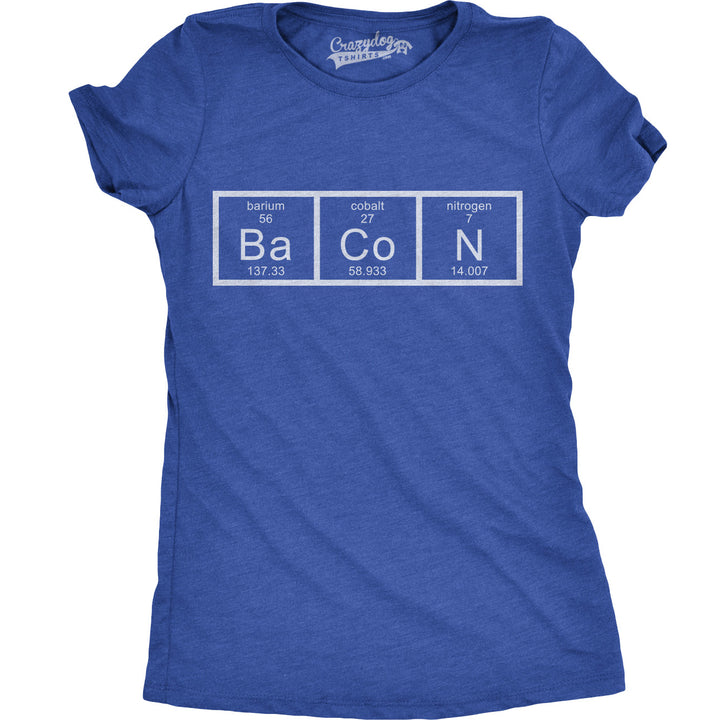 Funny Heather Royal Chemistry Of Bacon Womens T Shirt Nerdy Science Food Tee