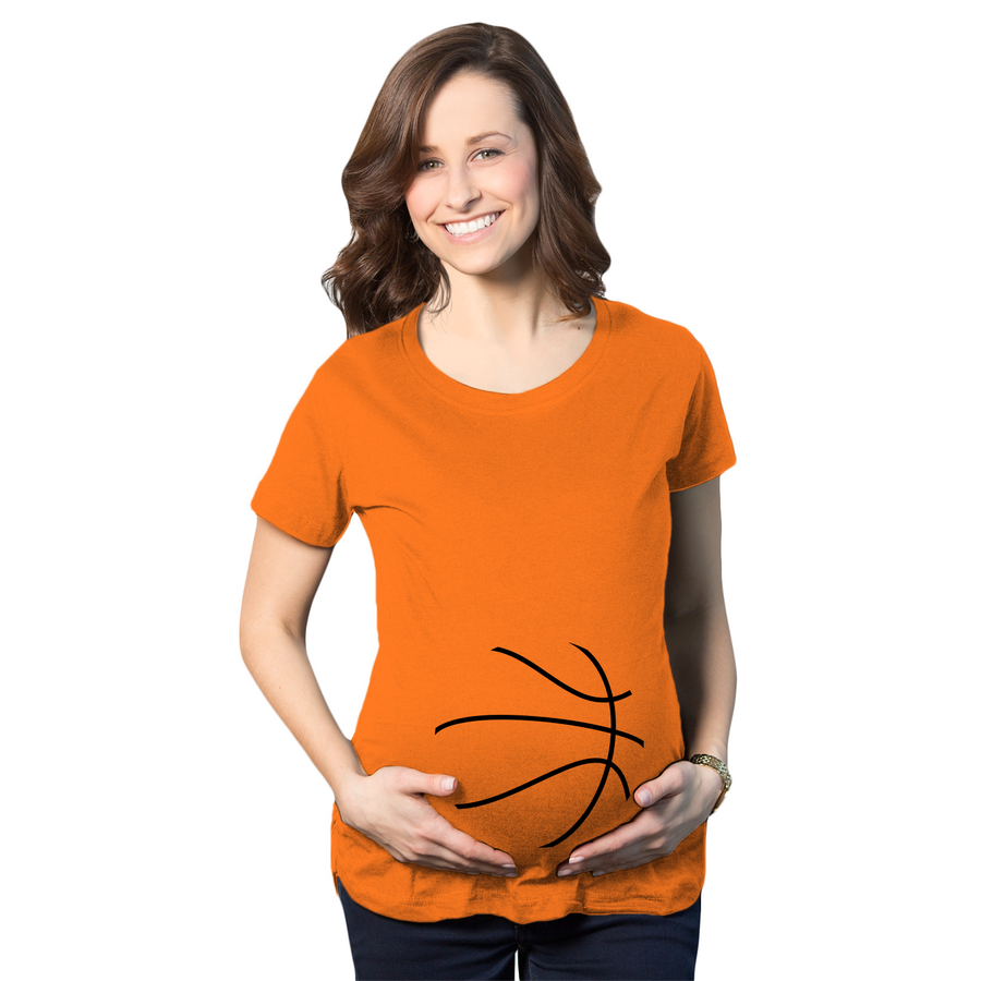 Funny Orange Basketball Bump Maternity T Shirt Nerdy Basketball Tee