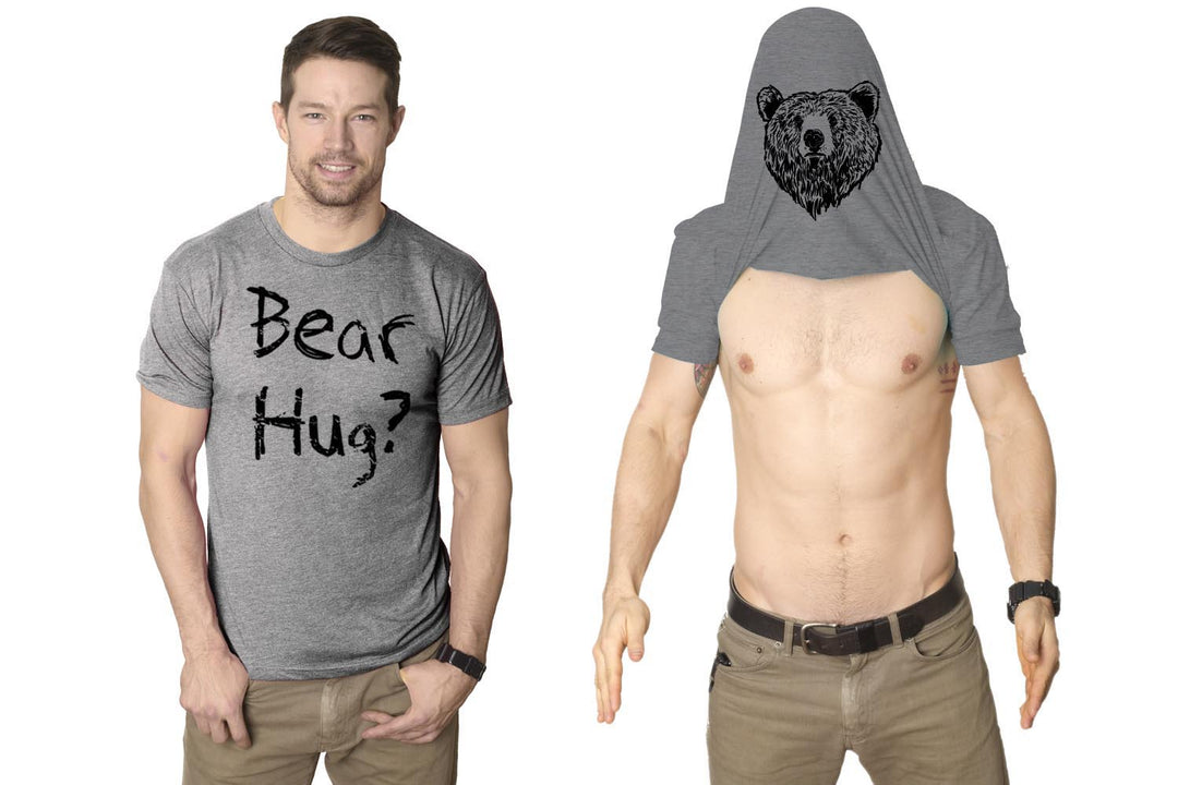 Funny Light Heather Grey Bear Hug Mens T Shirt Nerdy Animal Flip Tee