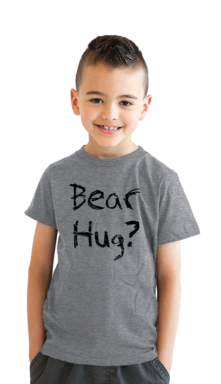 Funny Light Heather Grey Grizzly Bear Hug Youth T Shirt Nerdy Animal Flip Tee