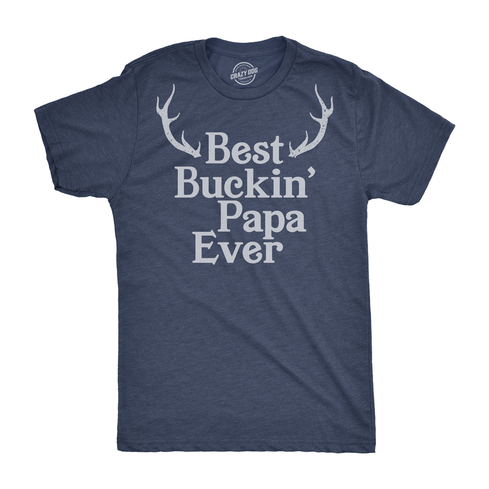 Funny Heather Navy Best Buckin Papa Mens T Shirt Nerdy Hunting Grandfather Tee