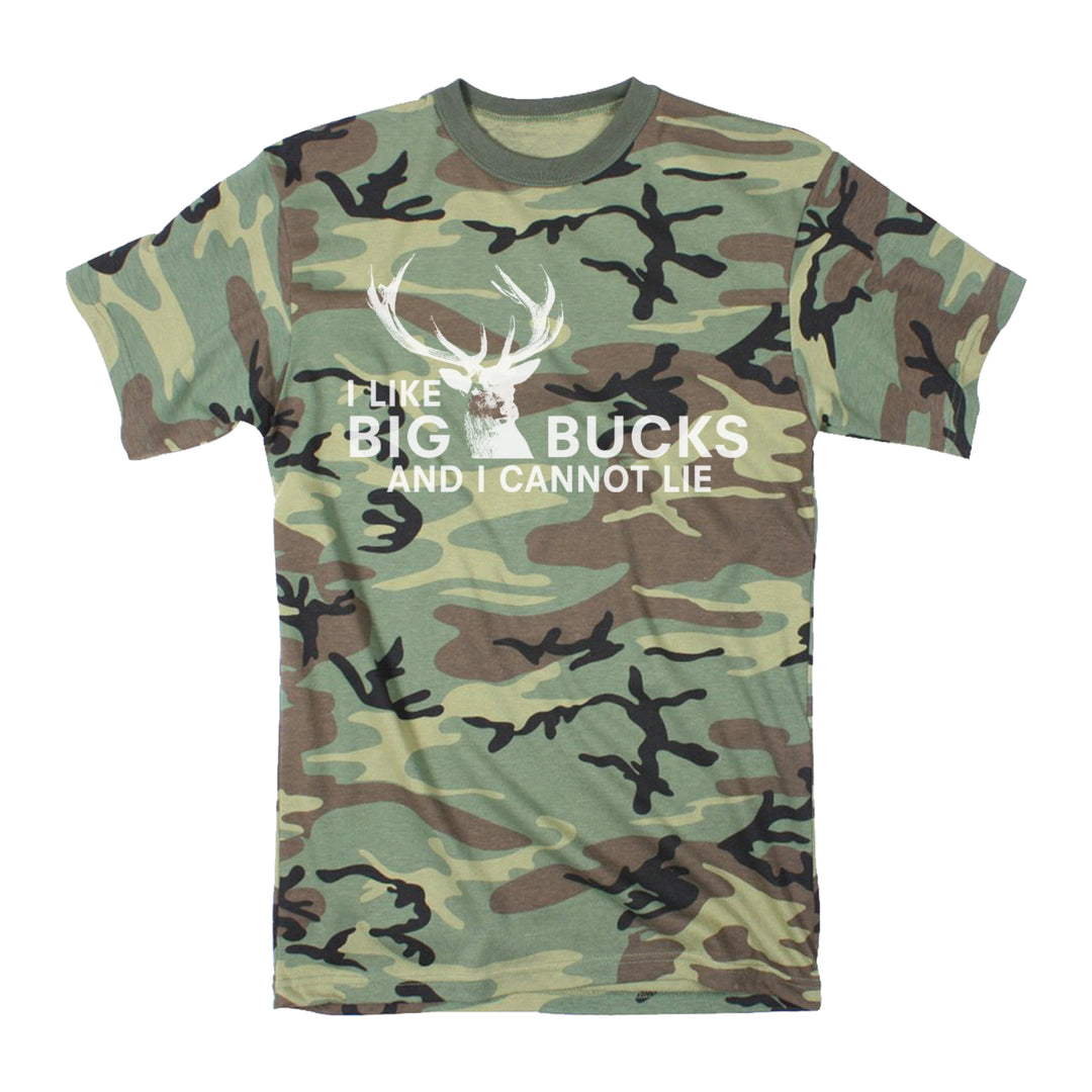 Funny Camo I Like Big Bucks Mens T Shirt Nerdy Hunting Tee