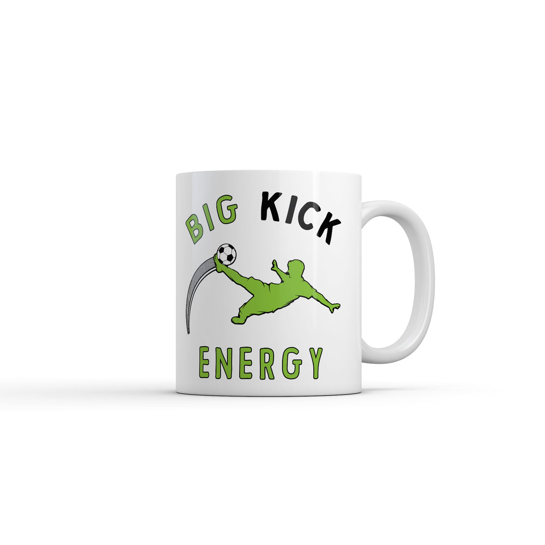 Funny White Big Kick Energy Coffee Mug Nerdy soccer Sarcastic Tee