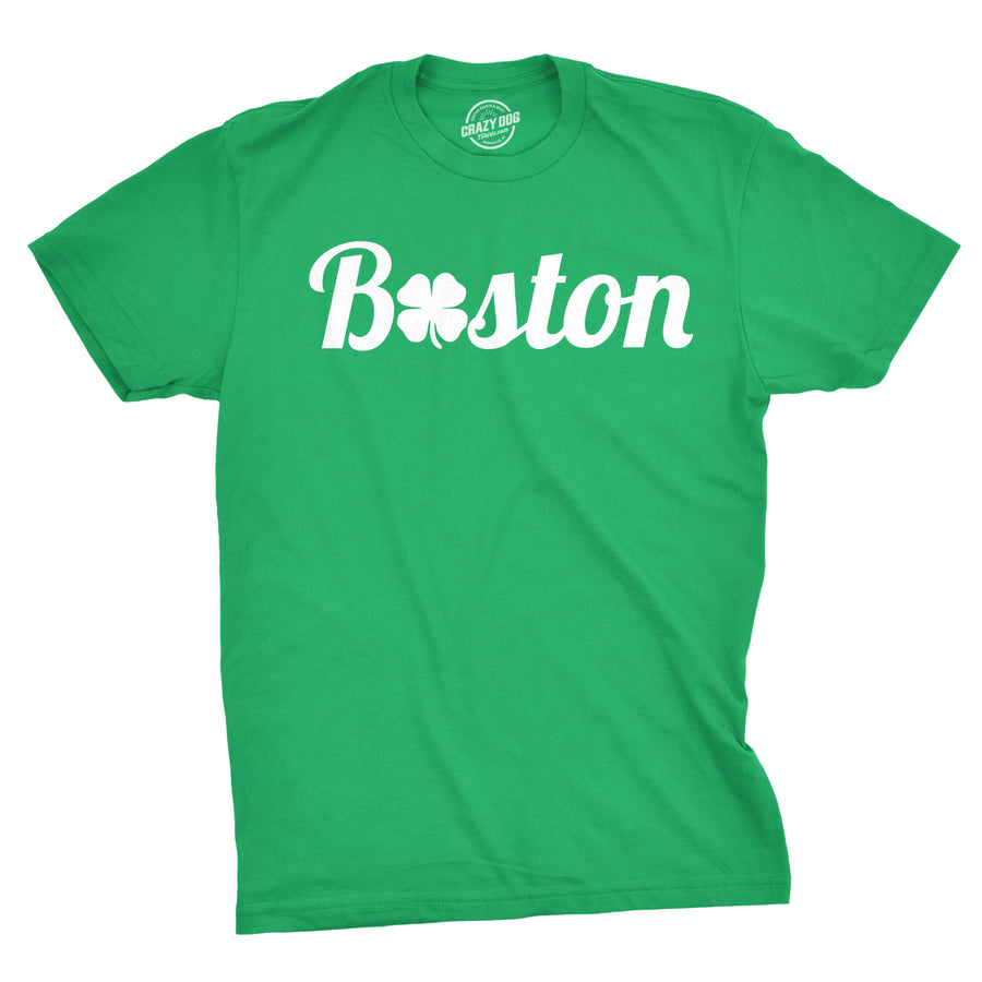 Funny Green Boston Clover Mens T Shirt Nerdy Saint Patrick's Day Drinking Tee