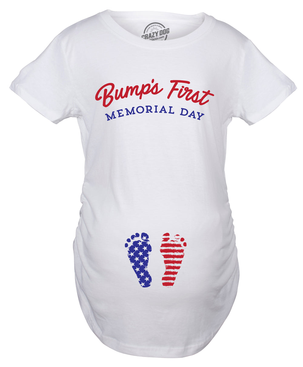 Funny White Bump's First Memorial Day Maternity T Shirt Nerdy Memorial Day Tee