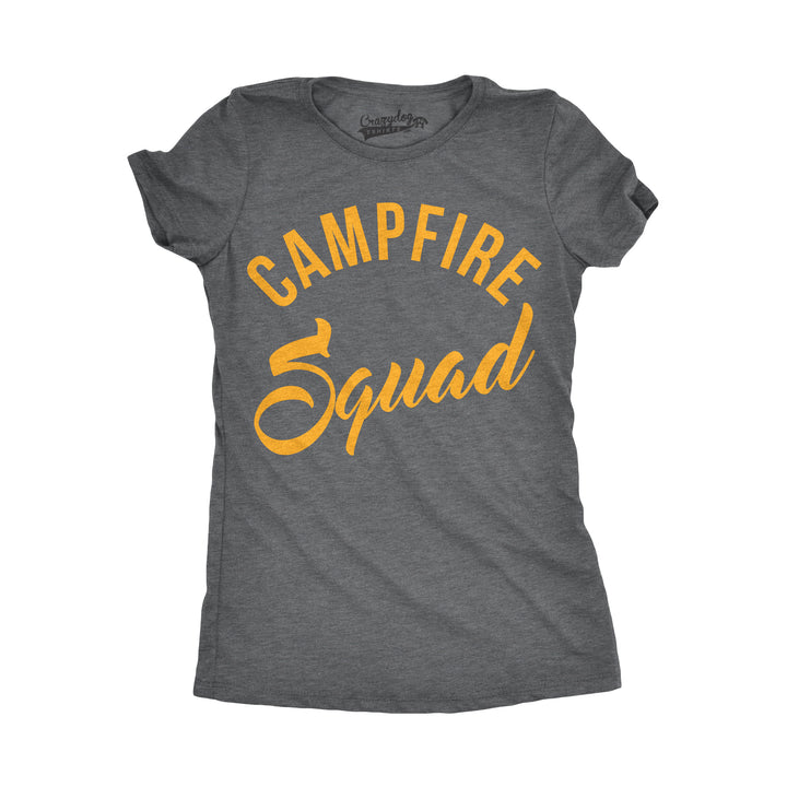 Funny Dark Heather Grey Campfire Squad Womens T Shirt Nerdy Camping Retro Tee