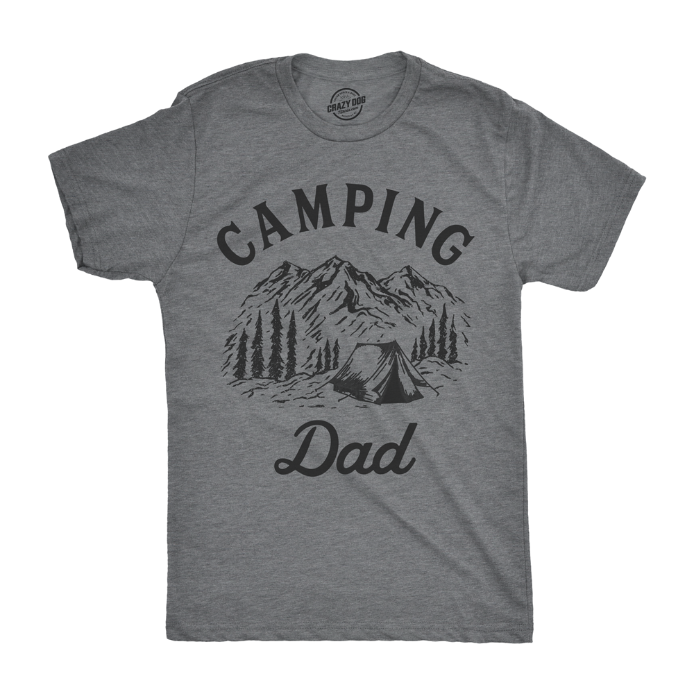 Funny Dark Heather Grey Camping Dad Mens T Shirt Nerdy Father's Day Camping Tee