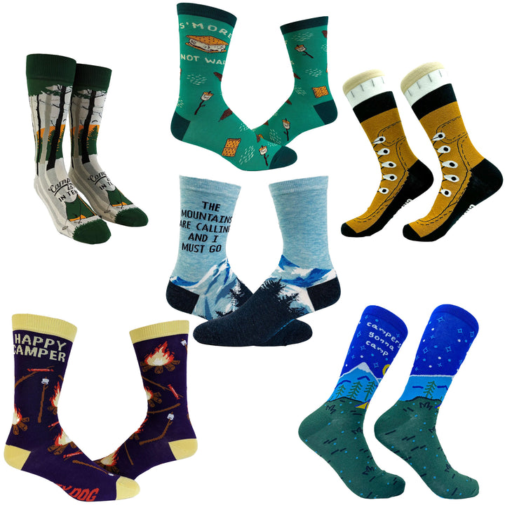 Funny Camping Mens Camping Sock 6 Pack Sock Nerdy Camping Food sarcastic Tee