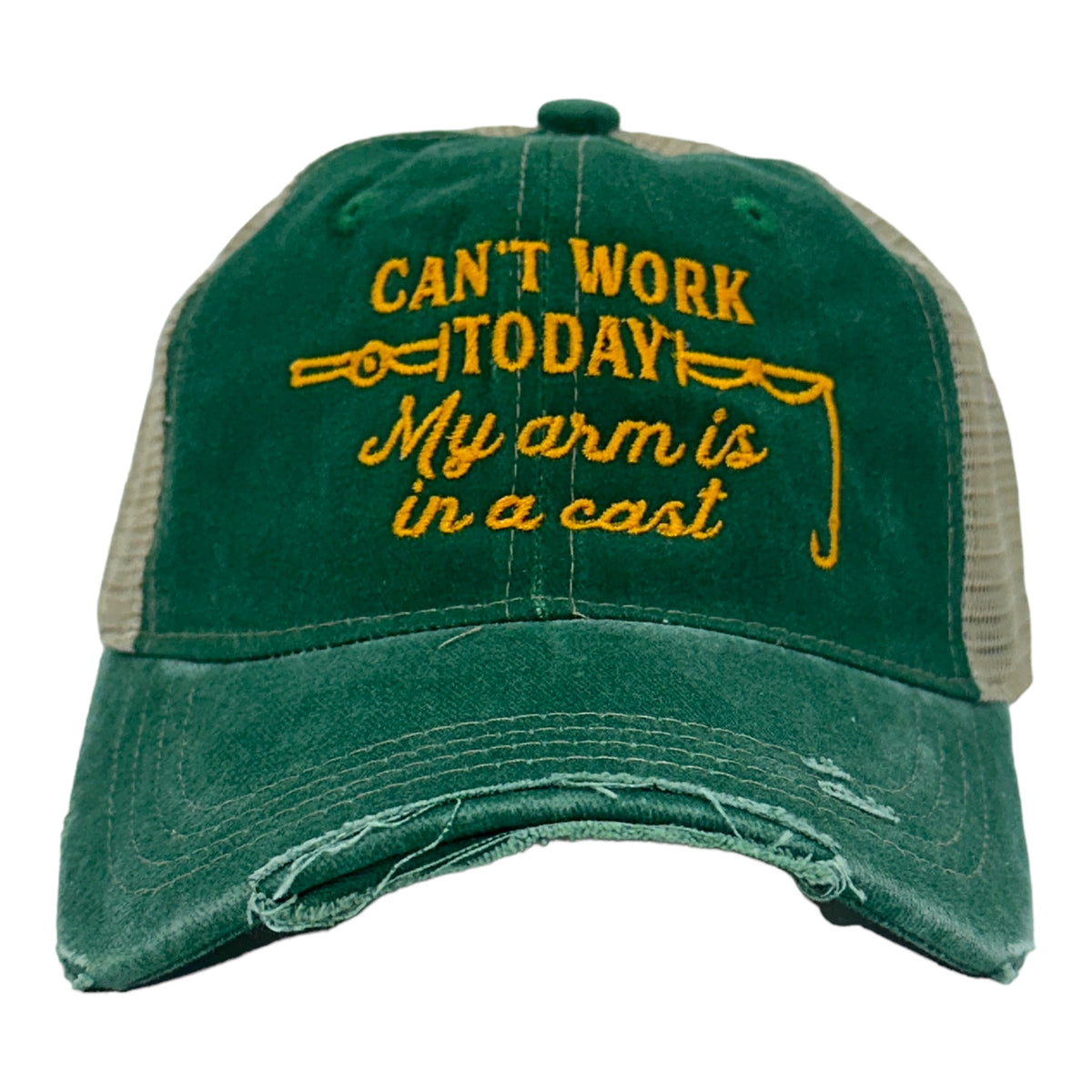 Can't Work Today My Arm Is In A Cast Hat Funny Fishing Rod Joke Cap - Crazy  Dog T-Shirts