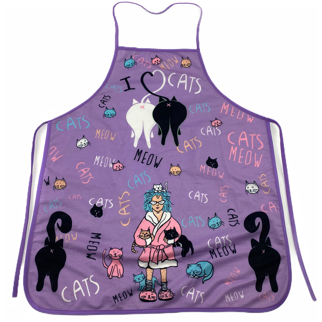 Funny Purple Crazy Cat Lady Apron Nerdy Cat Tee