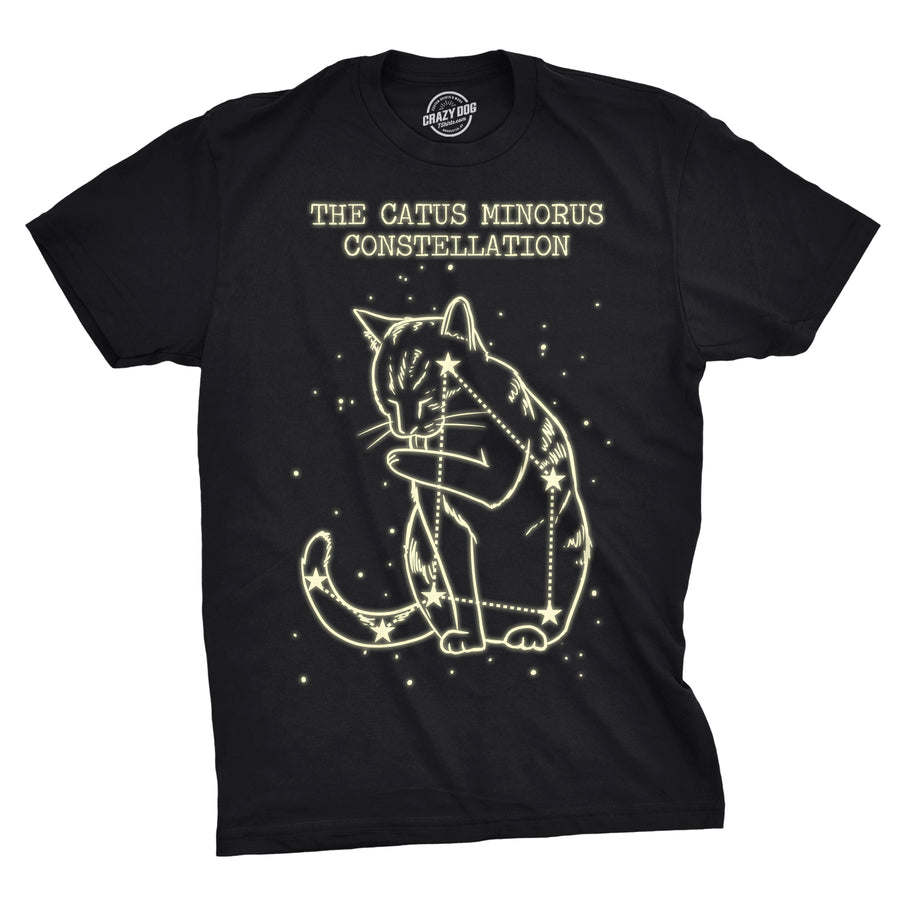 Funny Heather Black -  Catus Minorus GLOW INK Catus Minorus Constellation Glow In The Dark Mens T Shirt Nerdy Halloween Science Cat Tee