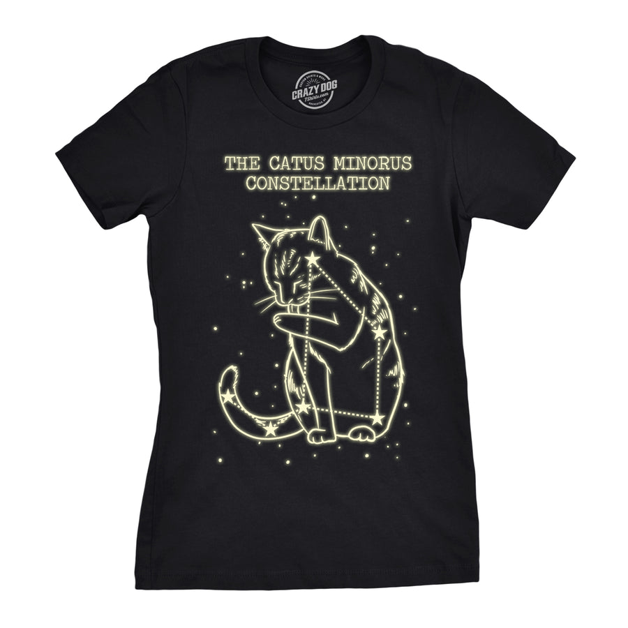 Funny Heather Black -  Catus Minorus Catus Minorus Constellation Glow In The Dark Womens T Shirt Nerdy Science Cat Tee