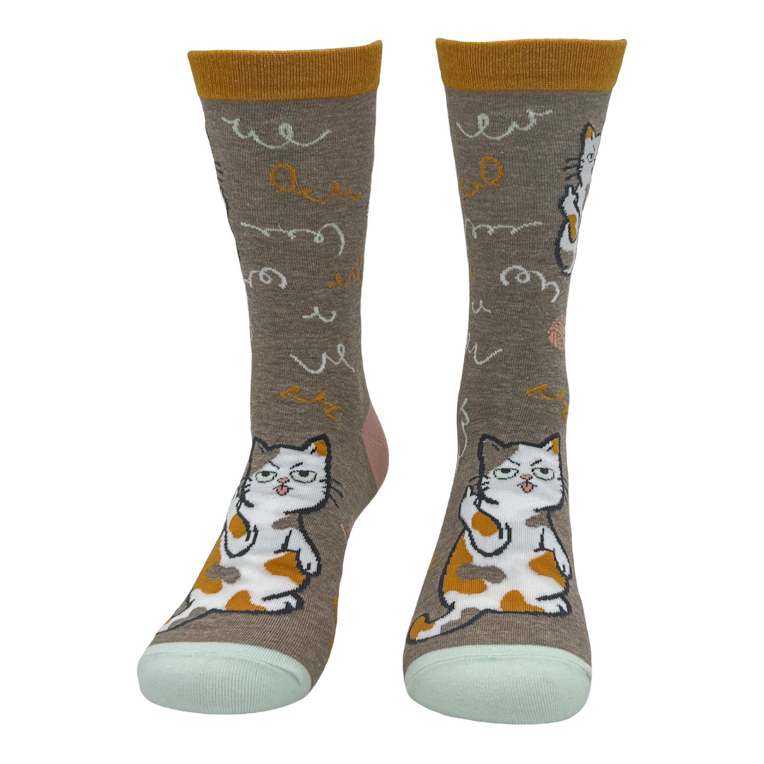 Women's Cat Flipping The Bird Socks