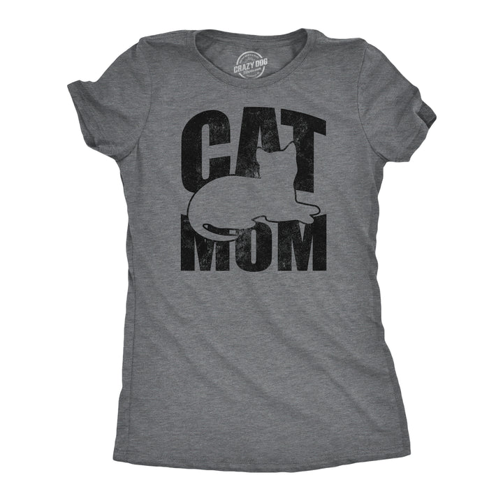 Funny Dark Heather Grey - Cat Mom Outline Cat Mom Outline Womens T Shirt Nerdy cat Tee