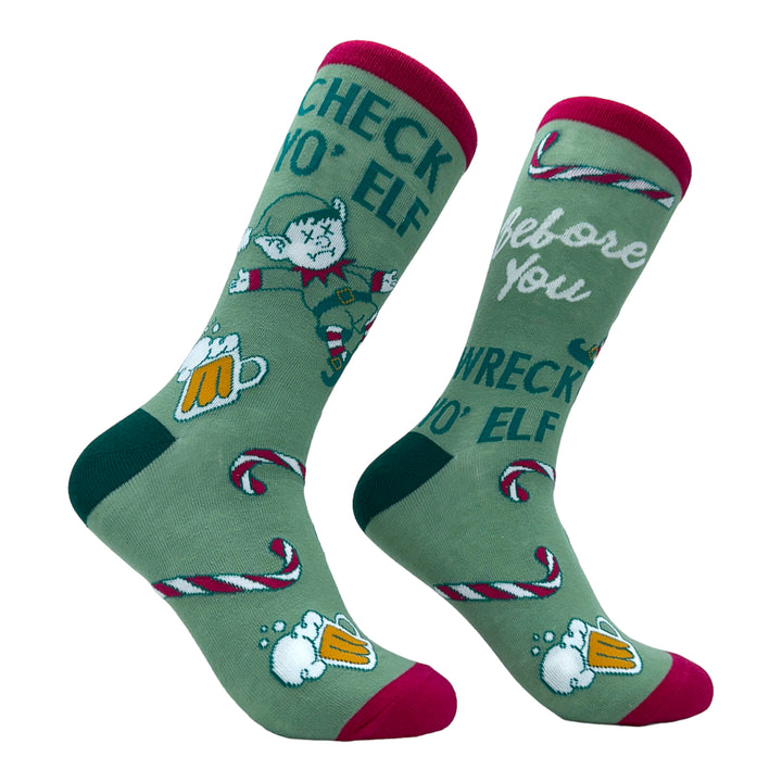 Funny Green - Check Yo Elf Women's Check Yo Elf Before You Wreck Yo Elf Sock Nerdy Christmas Drinking Sarcastic Tee