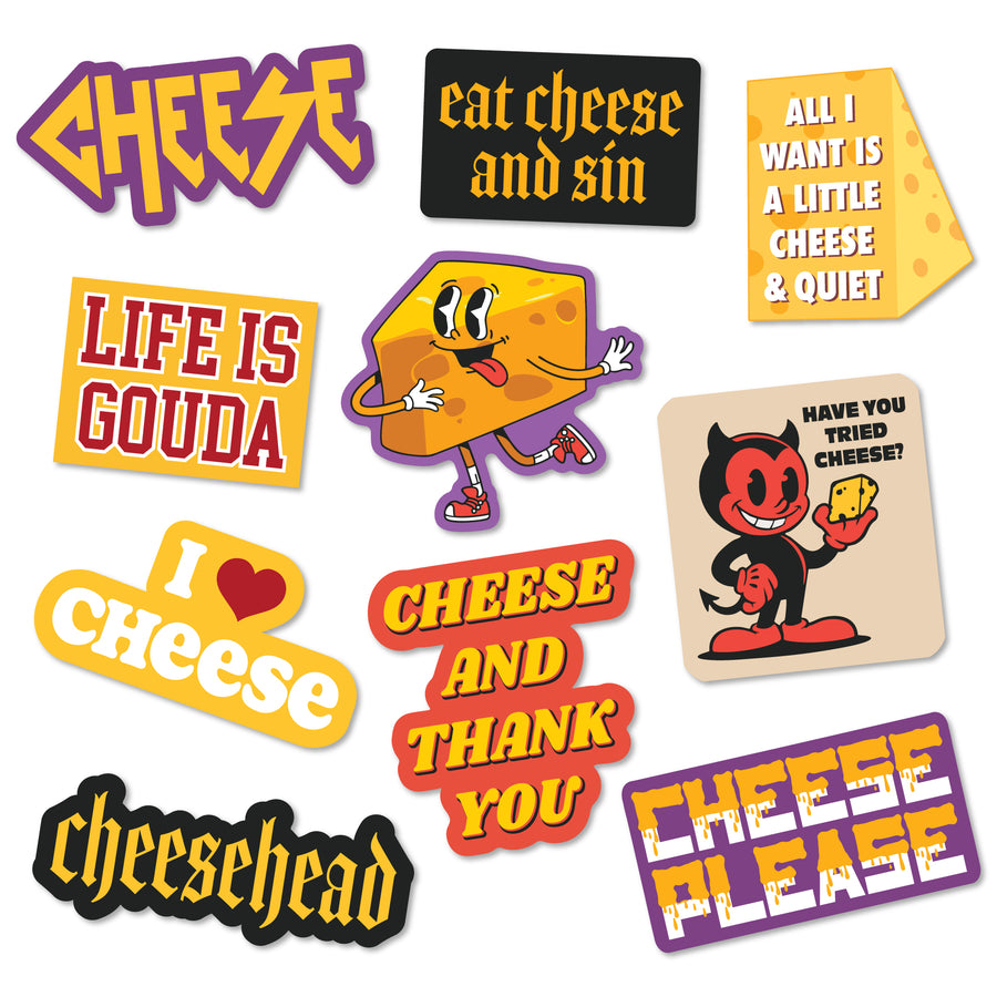 Funny Multi Cheese Stickers Nerdy food sarcastic Tee