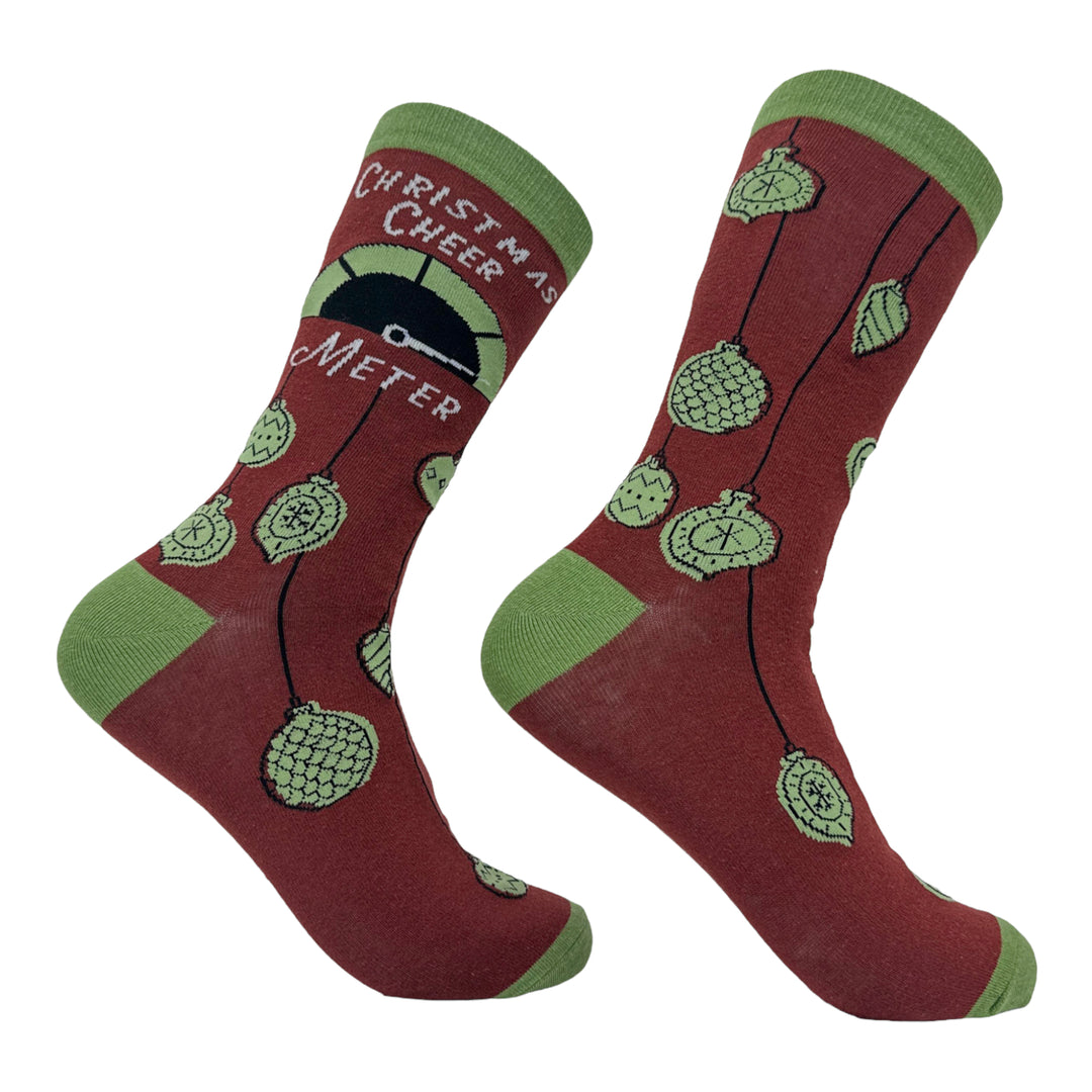 Funny Red - CHEER Women's Christmas Cheer Meter Sock Nerdy Christmas Tee