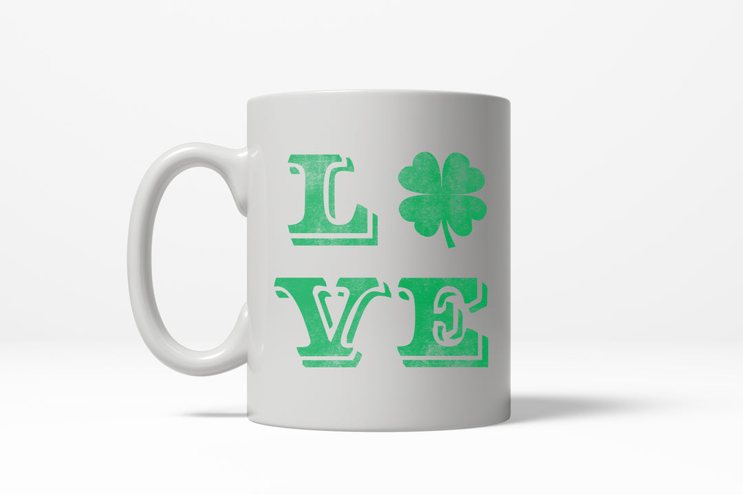 Funny White LOVE Coffee Mug Nerdy Saint Patrick's Day Tee