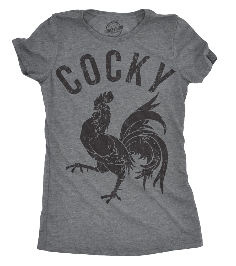 Funny Dark Heather Grey Cocky Womens T Shirt Nerdy Animal sex Tee