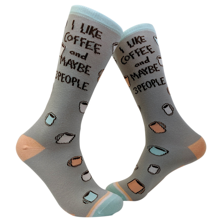 Funny Multi Womens I Like Coffee And Maybe 3 People Sock Nerdy Coffee Introvert Tee