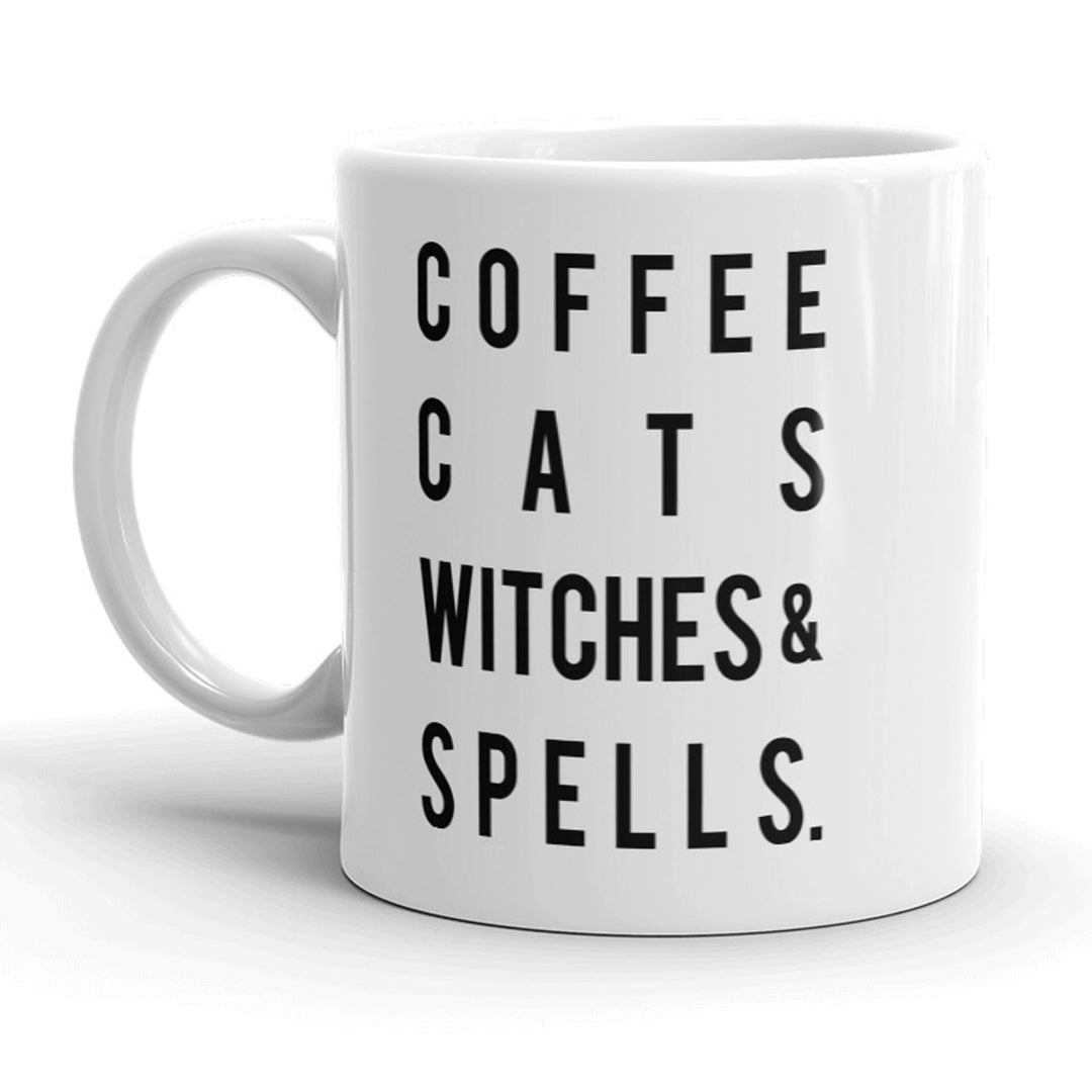 Funny White Coffee Cats Witches And Spells Coffee Mug Nerdy halloween cat Tee