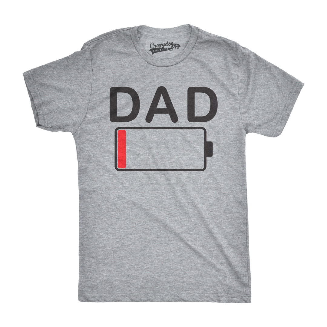 Funny Light Heather Grey Dad Battery Low Mens T Shirt Nerdy Father's Day Tee