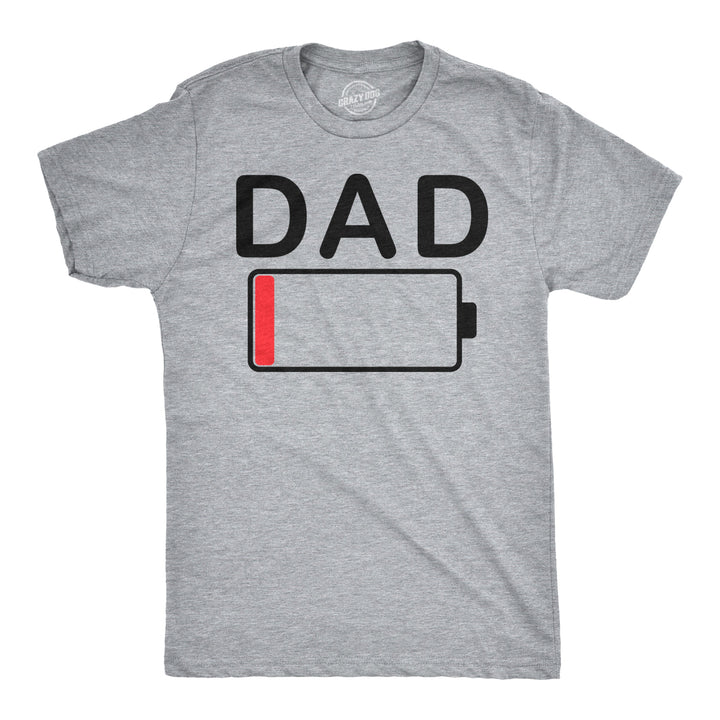 Funny Light Heather Grey Dad Battery Low Mens T Shirt Nerdy Father's Day Tee