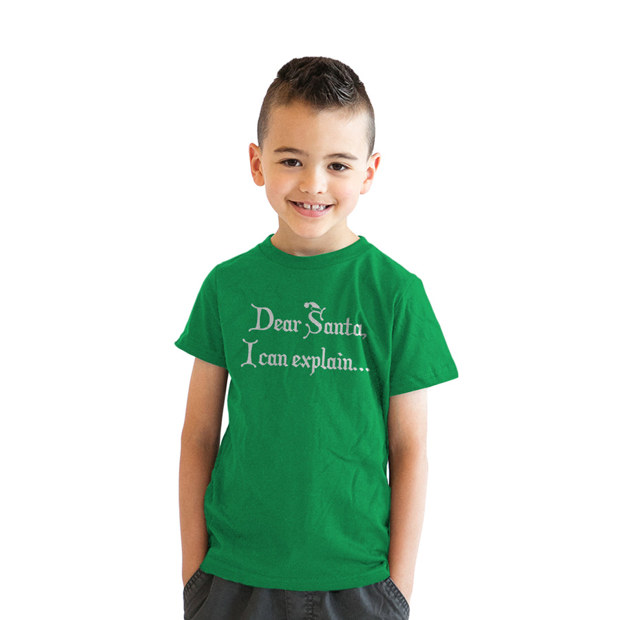 Funny Green Dear Santa, I Can Explain Youth T Shirt Nerdy Christmas Tee