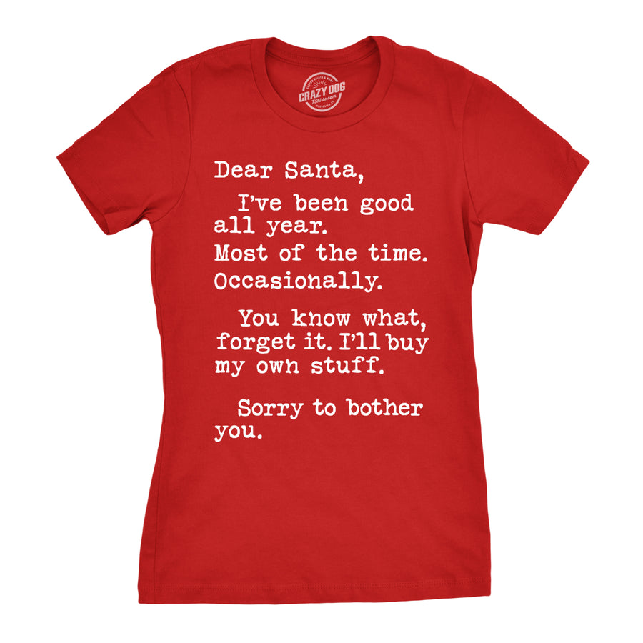 Funny Red Dear Santa I'll Buy My Own Stuff Womens T Shirt Nerdy Christmas Tee