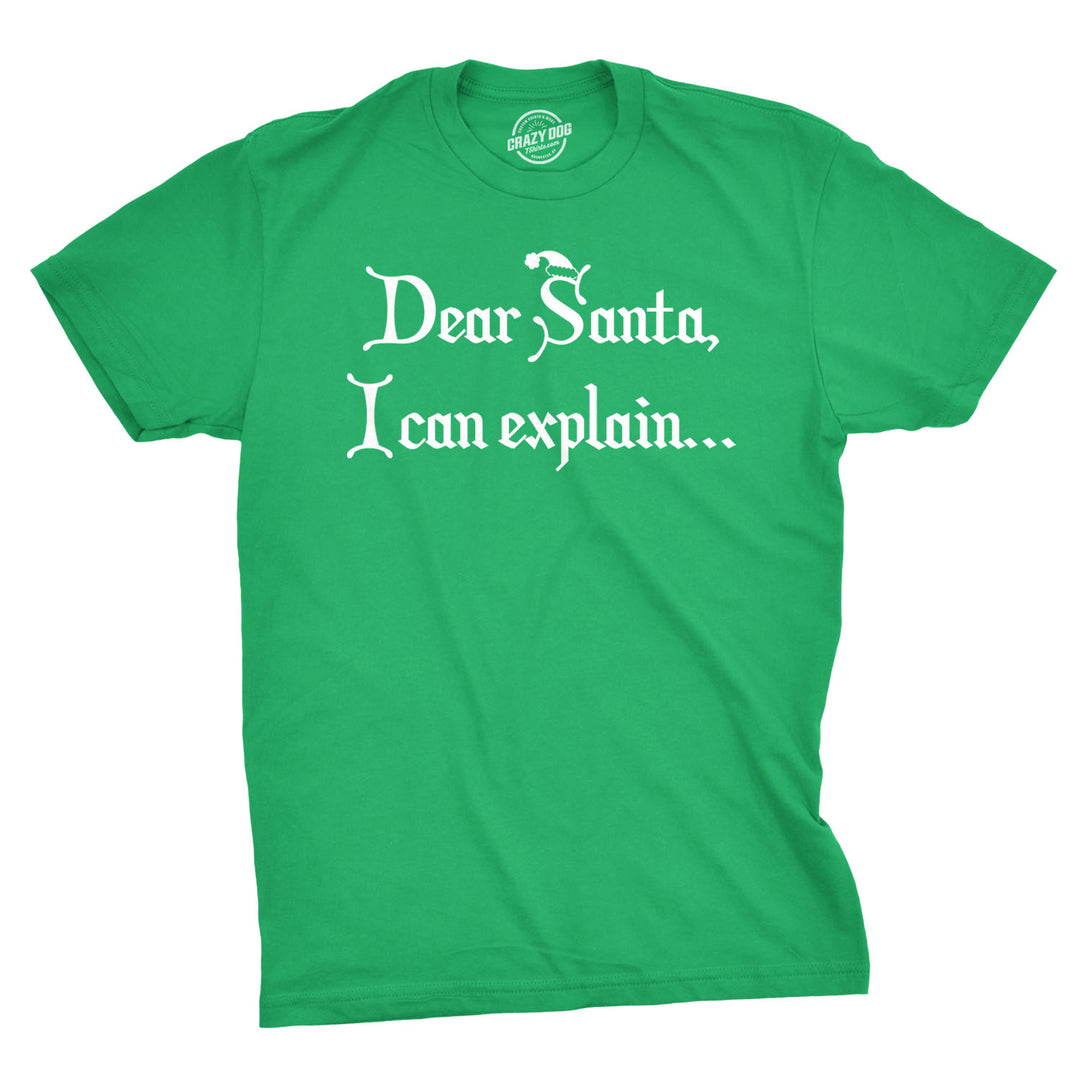 Funny Green Dear Santa, I Can Explain Mens T Shirt Nerdy Christmas Tee