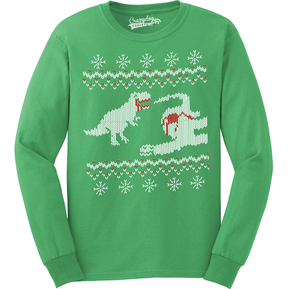 Funny Green Dinosaur Snack Sweatshirt Nerdy Christmas Dinosaur Ugly Sweater Tee