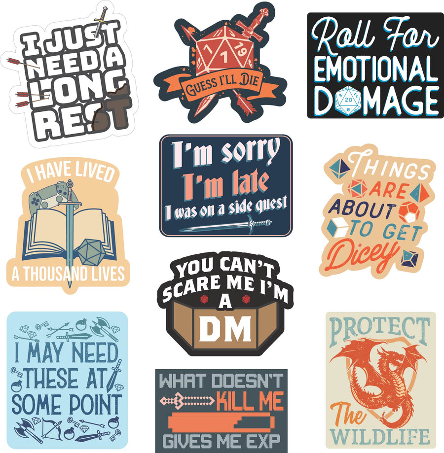 Funny Multi RPG Stickers Nerdy sarcastic Tee