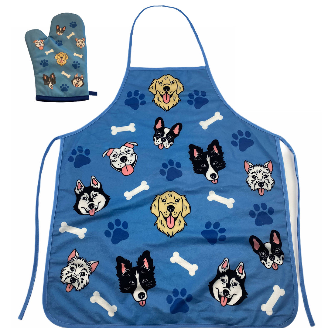 Funny Blue Dogs And Bones Oven Mitt + Apron Nerdy Dog Tee