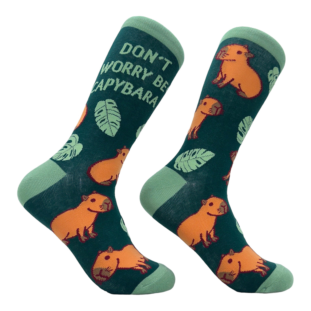 Funny Multi - Be Capybara Women's Dont Worry Be Capybara Sock Nerdy animal Sarcastic Tee